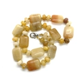 Collier en pierres d'oeil de tigre jaunes rectangulaires avec fermoir mousqueton argent - Topaze