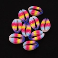 Macro shot of 10 rainbow gradient natural cowrie shells for DIY jewelry making - 20 Pieces/Pack (9x19mm) / No. 1 (Pink Yellow Blue Gradient)