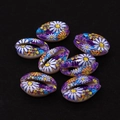 Macro shot of seven colorful floral printed natural seashells for DIY jewelry making - Purple Mixed Floral Style (No. 2)