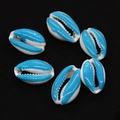 Detailansicht von 6 hellblau gefärbten Kauri-Muscheln für die DIY-Schmuckherstellung - Nr. 8 (20 Stück/packung) / 9x19mm,1.5g