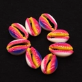 Close-up of eight rainbow gradient natural cowrie shells for DIY jewelry making - 20 Pieces/Pack (9x19mm) / No. 6 (Peach Yellow Blue Gradient)