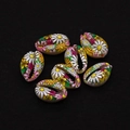 Macro detail of natural shell beads with colorful daisy prints for DIY jewelry making - No. 6 (20 Pieces/pack) / 9x19mm,1.5g