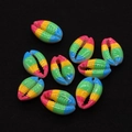 Close-up of rainbow striped conch shell beads for DIY jewelry making on black background - 20 Pieces/Pack (9x19mm) / No. 7 (Red Yellow Green Blue Rainbow)