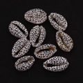 Macro shot of natural leopard print cowrie shells with spotted patterns on black background - No. 5 (20 Pieces/pack) / 9x19mm,1.5g