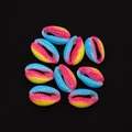 Macro detail of rainbow gradient cowrie shell beads for DIY jewelry making on black background - 20 Pieces/Pack (9x19mm) / No. 8 (Blue Pink Yellow Gradient)