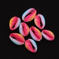 Macro view of eight gradient rainbow natural cowrie shells for DIY jewelry making - 20 Pieces/Pack (9x19mm) / No. 9 (Bright Pink Yellow Blue Gradient)