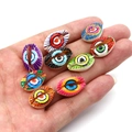 Handheld collection of colorful natural cowrie shell beads with hand-painted evil eye patterns - Pack of 20 (9x19mm) / Multicolor