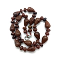Waterdrop-shaped natural obsidian and carnelian stone necklace with beaded cord - Swan Stone