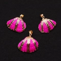 Three hot pink seashell charms with gold-plated edges for DIY jewelry making - 20-30mm, 2-5g / No. 7 (Rose Red)