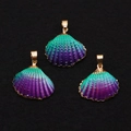 Macro view of gradient green and purple scallop shell pendants with gold plated edges - 20-30mm, 2-5g / No.4 Green Purple Gradient