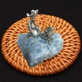 Artistic light blue mineral stone ornament with silver cowboy figurine and golden pyrite - 55x55mm / Light Blue Stone Miner (Style 7)
