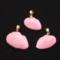 Trois pendentifs en coquillage naturel rose avec bordure dorée pour bijoux DIY - Style 2 (Rose)