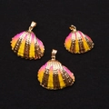 Three gradient pink and yellow sea shell pendants with gold plated edges for DIY jewelry - 20-30mm, 2-5g / No. 1 (Pink Yellow Gradient)