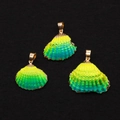 Three-piece vibrant fluorescent green and peacock blue gradient scallop shell pendants - 20-30mm, 2-5g / No.1 Peacock Blue Gradient