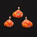 Trois breloques en forme de coquille orange avec bordure dorée et motif nautique DIY - Design Étoile de Mer Orange et Voile (1#)