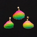 Three iridescent rainbow scallop shell pendants with gold edges for DIY necklaces - 20-30mm, 2-5g / No.5 Rainbow Gradient