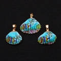 Trois pendentifs coquillages bordés d'or avec motifs de poissons tropicaux colorés - Design Poisson Tropical Sous-Marin (3#)