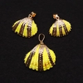Three-piece set of yellow enamel seashell pendants with gold plated edges and bails - 20-30mm, 2-5g / 6# (Bright Yellow)