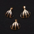 Three natural shell pendants with gold plated edges and black enamel stripes - 20-30mm, 2-5g / No. 8 (Black Gold Stripes)