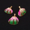 Three gradient pink and green scallop shell pendants with gold plated edges and hooks - 20-30mm, 2-5g / No. 9 (Green Pink Gradient)