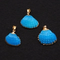 Pendentifs coquillages bleu vif avec bordure dorée pour la création de bijoux DIY - No. 12 (Bleu Foncé)