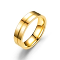 Minimalist gold-plated couple ring with polished finish and a center grooved line detail - Size 5 / Gold Without Diamond