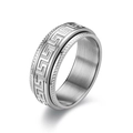 Drehbarer Edelstahl-Spinner-Ring mit griechischem Meandermuster und silbernem Bürstfinish - 7# / Drehbarer Ring - Silberfarben