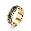 Bague rotative dorée avec motifs nœuds celtiques noirs en acier inoxydable poli - Taille 6 / Or
