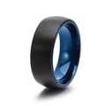 Detail showing two-tone mens ring with black brushed exterior and blue polished inner band - US 6 / Black+Blue