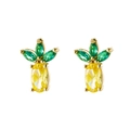 Exquisitos pendientes de piña con circonita amarilla y cristales de hojas verdes - Estilo de Pendiente de Piña (A-486)