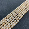 Rangs de perles d'eau douce ovales couleur champagne au lustre naturel éclatant - Jaune