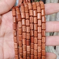 Cuentas cilíndricas de piedra dorada marrón rojizo con destellos para joyería DIY - 6x10mm (aprox. 39 cuentas) / Piedra de Arena Dorada