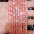 Perles cylindriques roses translucides en main pour la création de bijoux DIY - 6x10mm (env. 39 perles) / Quartz Pastèque