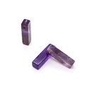 Macro view of three purple amethyst rectangular column pendants with natural stone textures - 7-26mm 3g / Purple Crystal