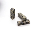 Detailed view of three Dalmatian Jasper stone columns with pre-drilled holes for DIY jewelry - 7-26mm 3g / Dalmatian Jasper