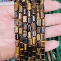 Perles cylindriques en pierre œil de tigre naturelle pour création de bijoux faits main - 6x10mm (env. 39 perles) / Œil de tigre