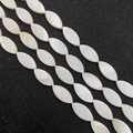 Close-up of marquise-shaped natural white shell beads arranged in three parallel rows - Marquise / 5x10mm