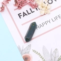 Natural malachite hexagonal prism stone pendant with floral card background - 9x30mm / Dark Green (No. 3)