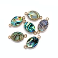 Natural teardrop abalone shell pendant connector with gold metal frame for DIY jewelry - Oval (10x20mm)