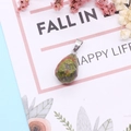 Faceted teardrop natural stone pendant with metal bail clasp for jewelry making - 13x23mm / Unakite
