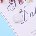Square white natural stone pendant with metal clasp for DIY jewelry making and accessories - White Jade