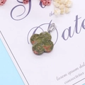 Clover shaped natural unakite stone pendant with silver metallic bail for DIY necklaces - Unakite