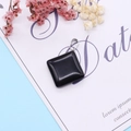 Polished black natural stone square pendant with silver metal bail for DIY jewelry - Black Agate