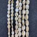 Macro detail of natural mother of pearl oval beads with iridescent luster for jewelry DIY - Oval