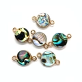 Five round gold-plated connectors with colorful abalone shell inlays for DIY necklaces - Round (10x17mm)