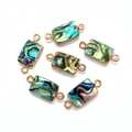 Set of six rectangular natural abalone shell connectors with gold plated metal frames - Rectangle (8x19mm)