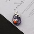 Macro detail of natural irregular purple amethyst pendant with silver metallic accents - Amethyst Raw Stone Pendant (No.8) / 25-45mm, 20-30g