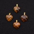 Handcrafted heart-shaped tiger eye stone pendants with gold wire wrap on black background - Pendant Only (Without Chain) / Tiger's Eye