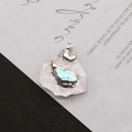Close-up of a vintage turquoise pendant set on a natural white crystal stone base - Turquoise White Quartz Pendant (No.5) / 25-45mm, 20-30g