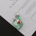 Natural irregular green fluorite stone pendant with silver plated metal and orange accent - Green Fluorite Pendant (No.2) / 25-45mm, 20-30g